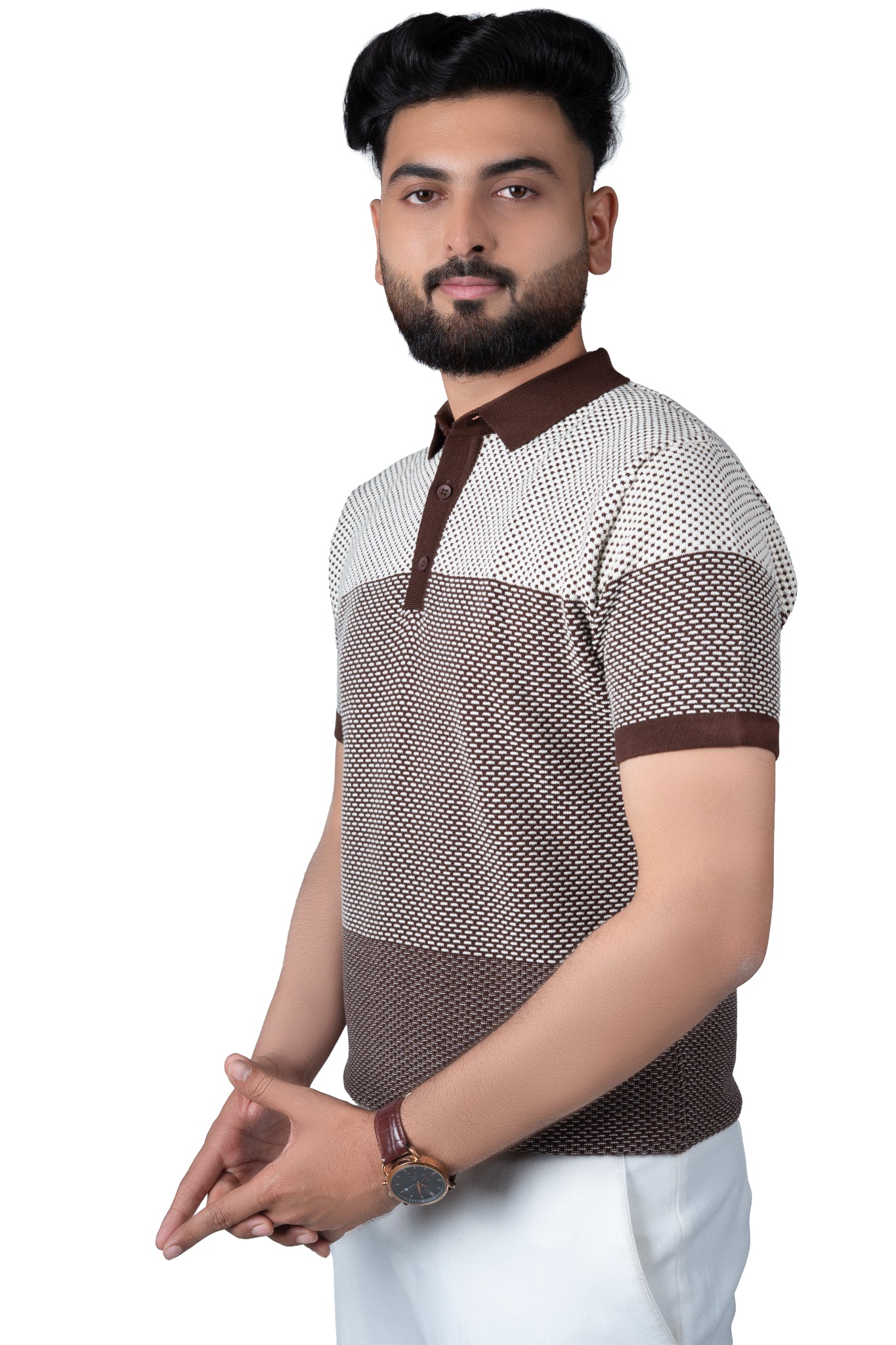 SALLT Brown Knitted Polo Cotton Shirt - Regular Fit
