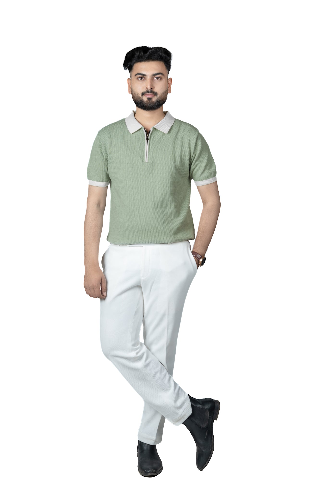 SALLT Green Knitted Polo Cotton Shirt - Regular Fit