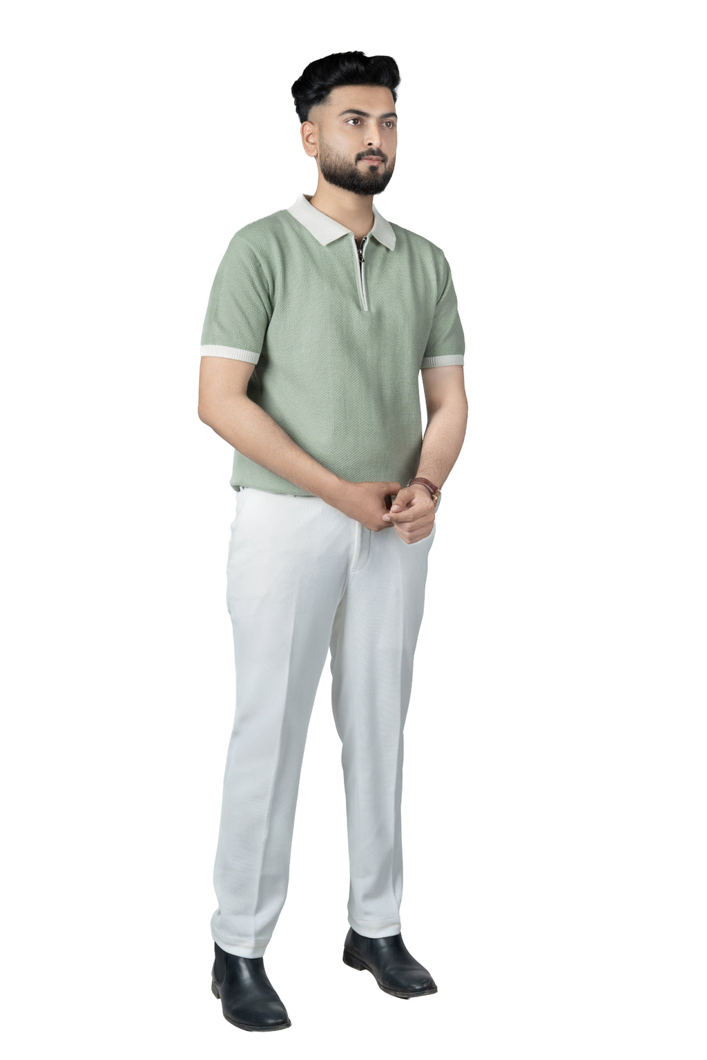 SALLT Green Knitted Polo Cotton Shirt - Regular Fit