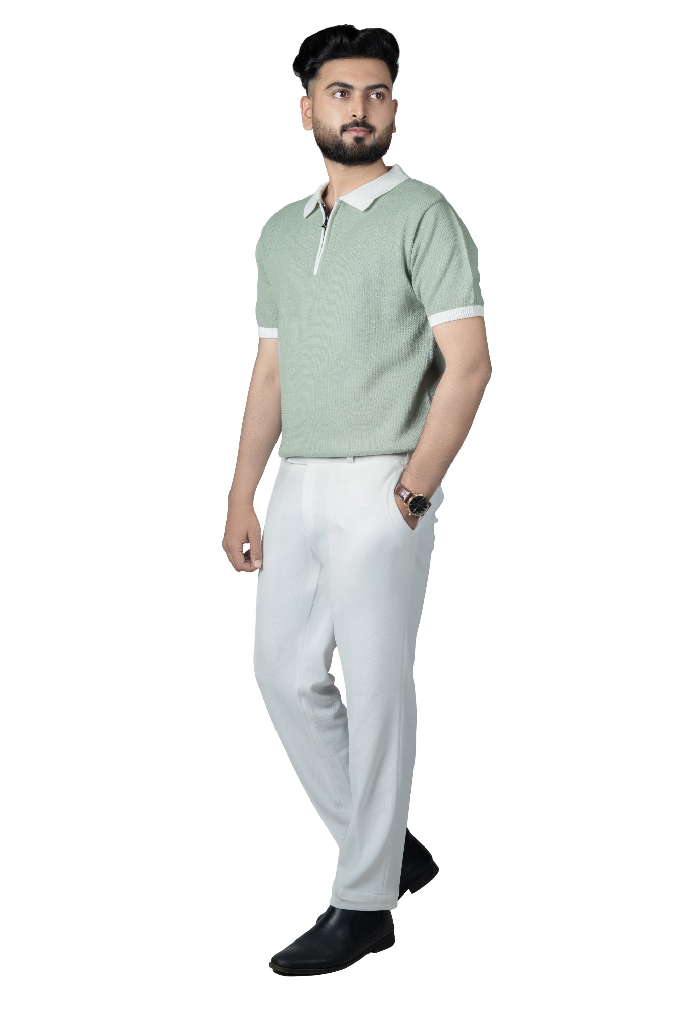 SALLT Green Knitted Polo Cotton Shirt - Regular Fit