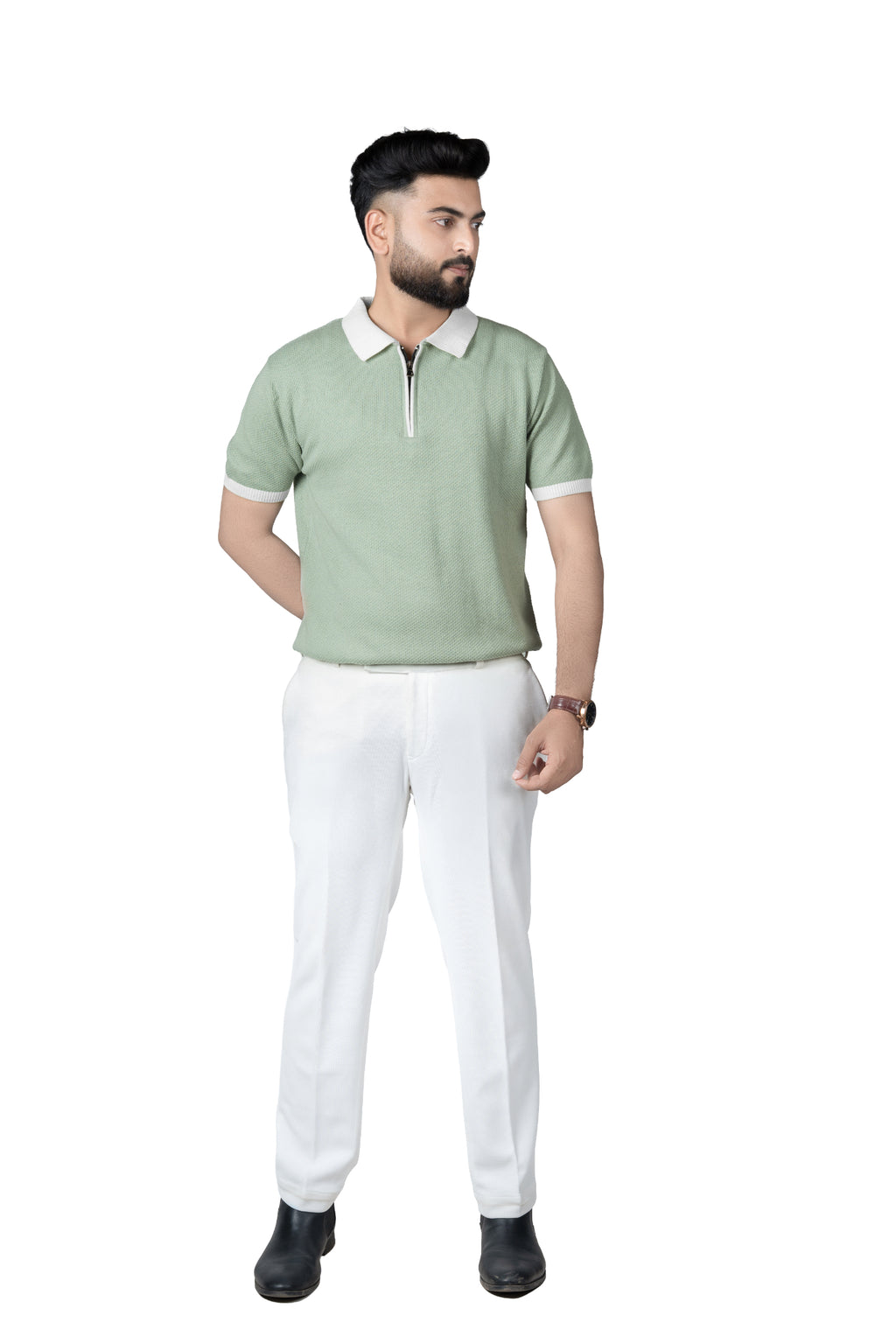SALLT Green Knitted Polo Cotton Shirt - Regular Fit