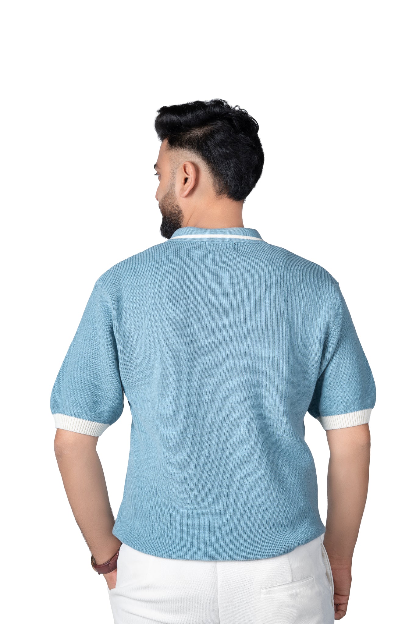 SALLT Blue Knitted Polo Cotton Shirt - Relaxed Fit