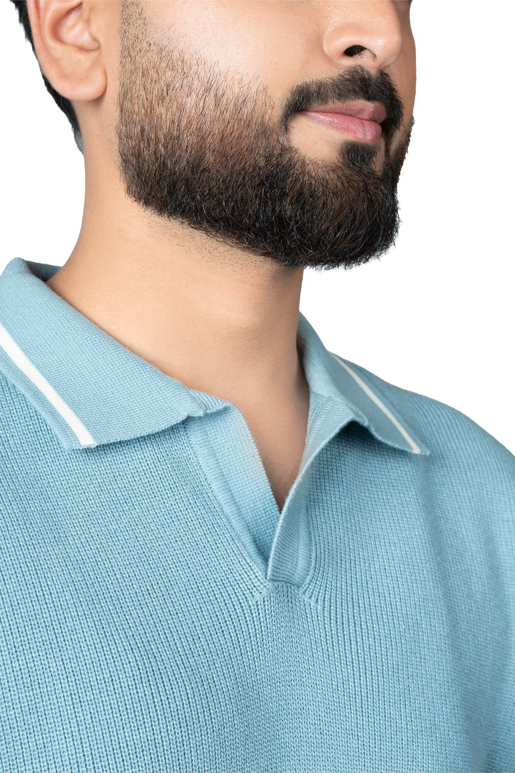SALLT Blue Knitted Polo Cotton Shirt - Relaxed Fit