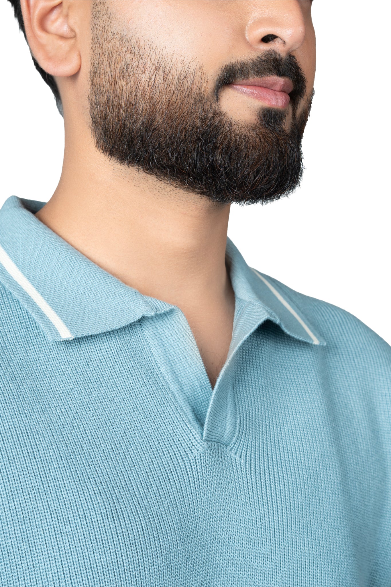 SALLT Blue Knitted Polo Cotton Shirt - Relaxed Fit