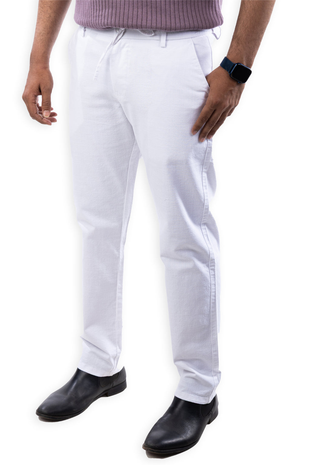 SALLT White Cotton Linen Pants - Regular Fit