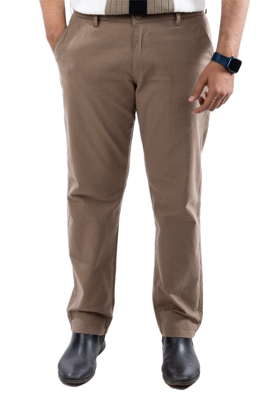 SALLT Khaki Cotton Linen Pants - Regular Fit