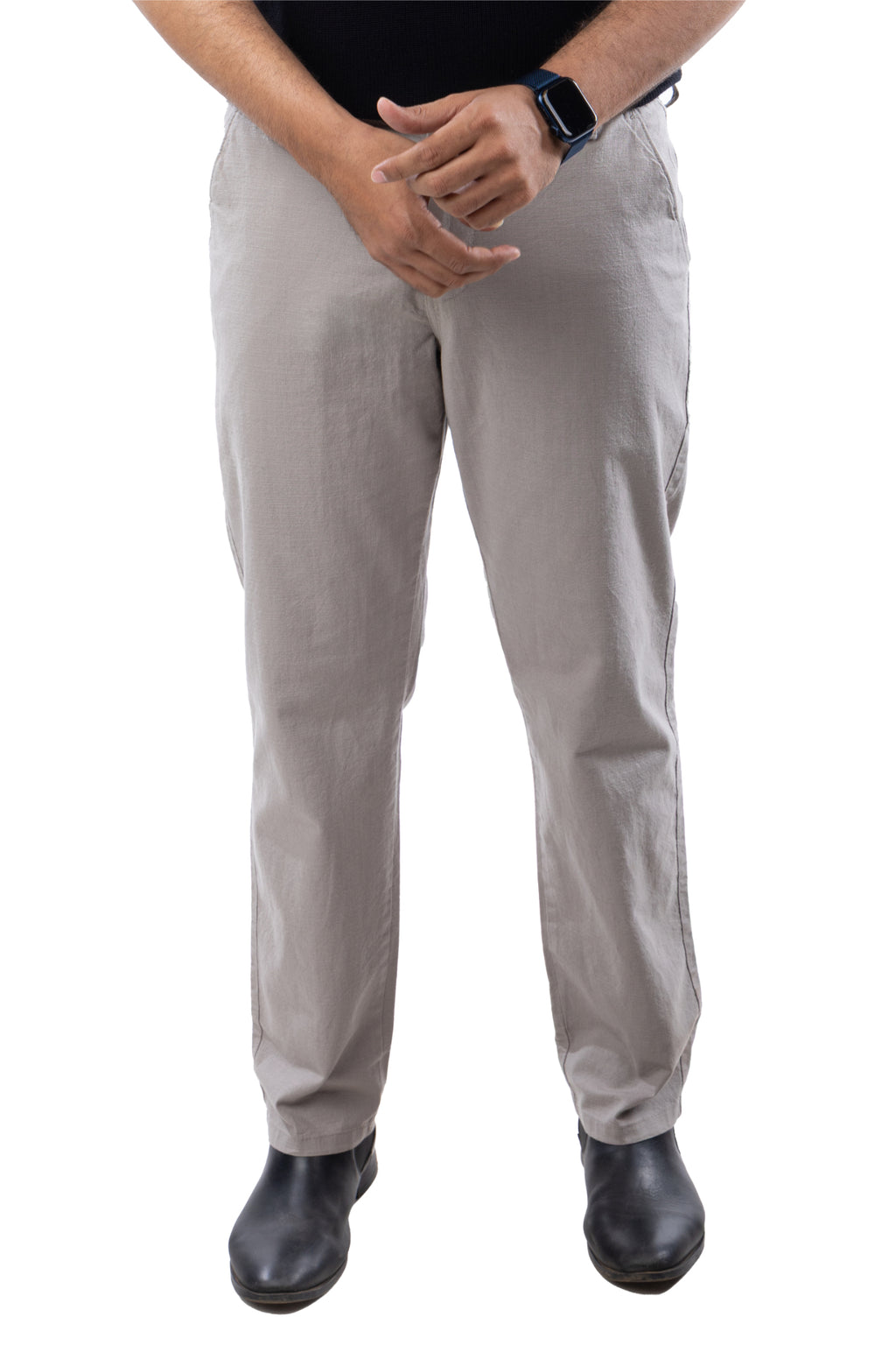 SALLT Grey Cotton Linen Pants - Regular Fit