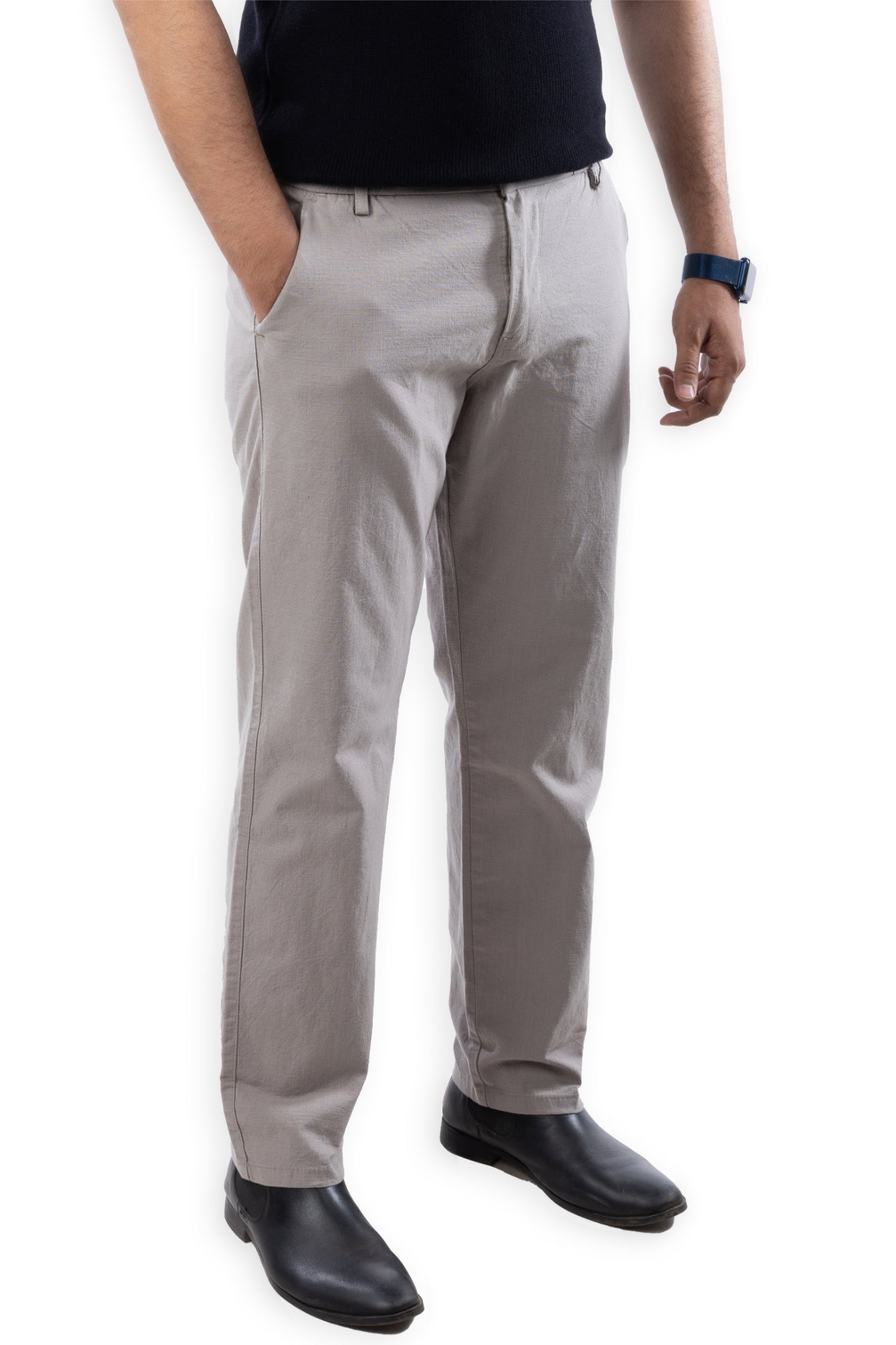 SALLT Grey Cotton Linen Pants - Regular Fit