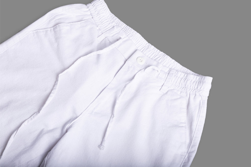 SALLT White Cotton Linen Pants - Regular Fit