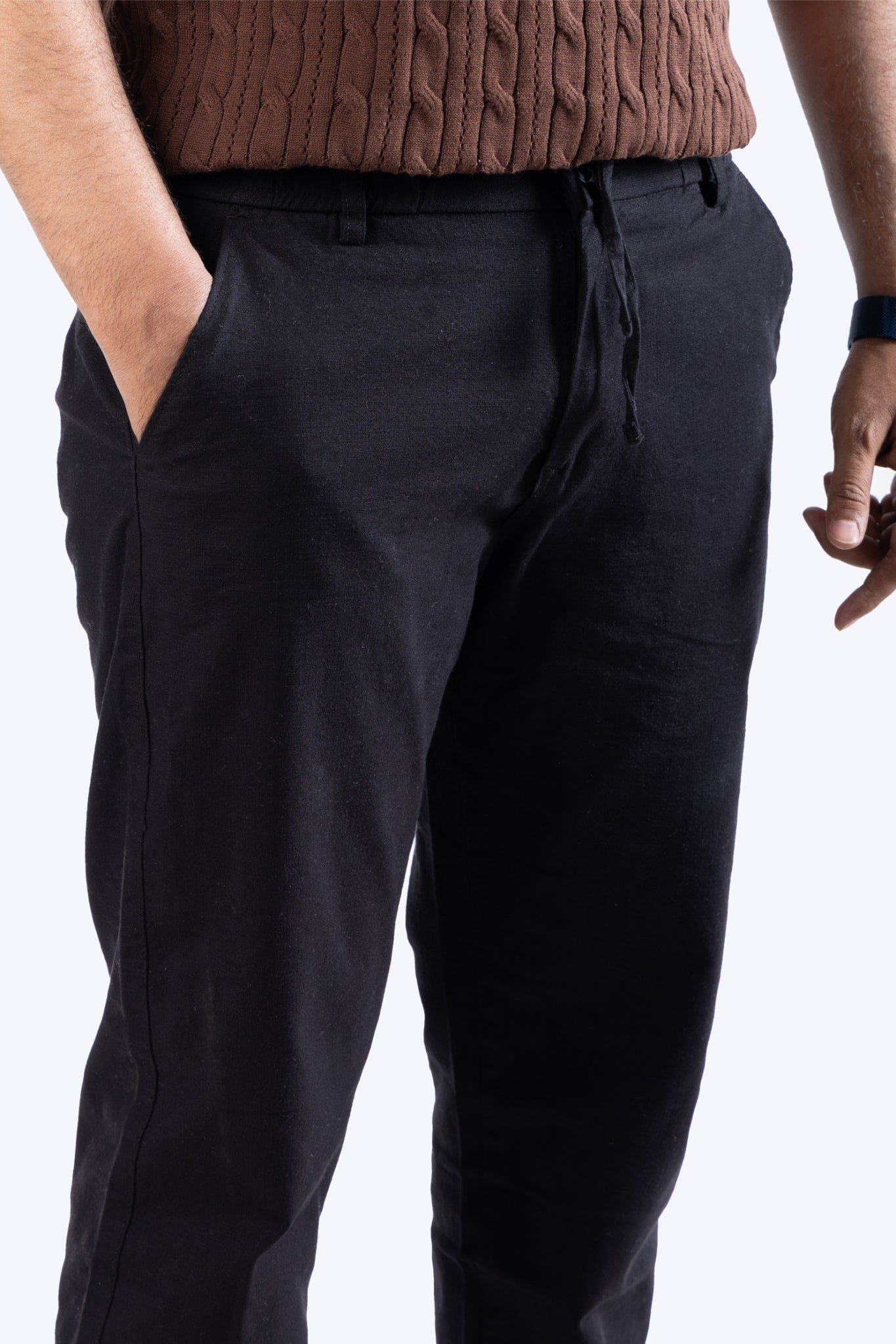 SALLT Black Cotton Linen Pants - Regular Fit