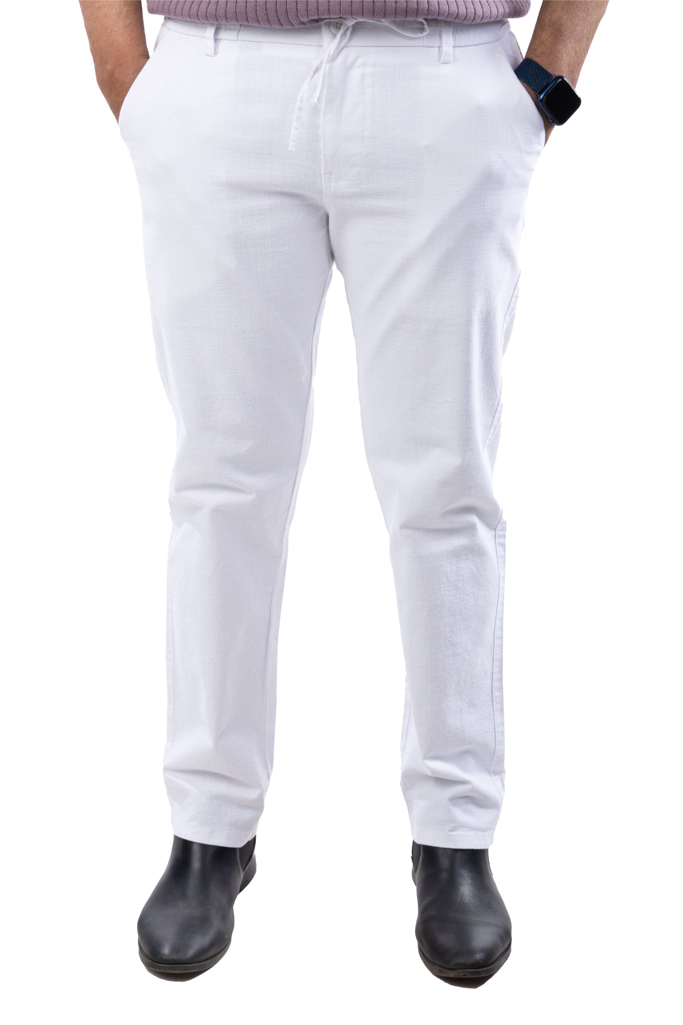 SALLT White Cotton Linen Pants - Regular Fit